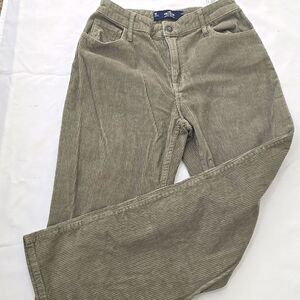 Hollister High Rise Dad Pants Women 5R 27 Green Corduroy Baggy Straight Leg Y2K